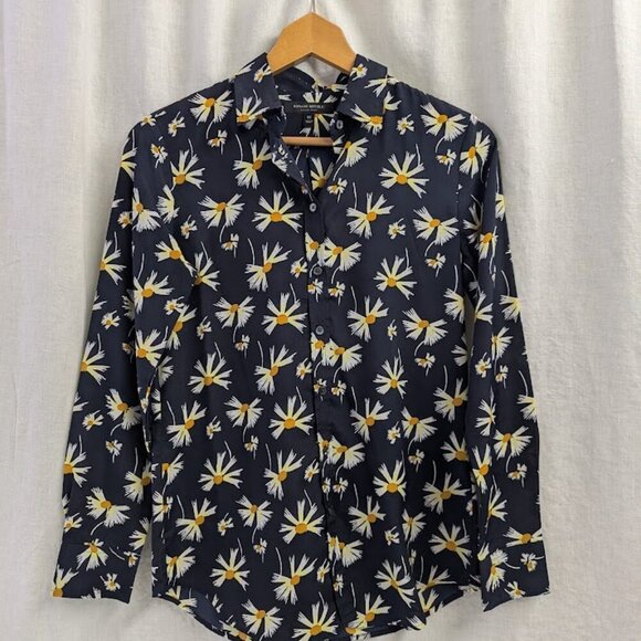 Daisy button up blouse, Navy blue Banana Republic, women's size extra small C3 - Picture 1 of 11